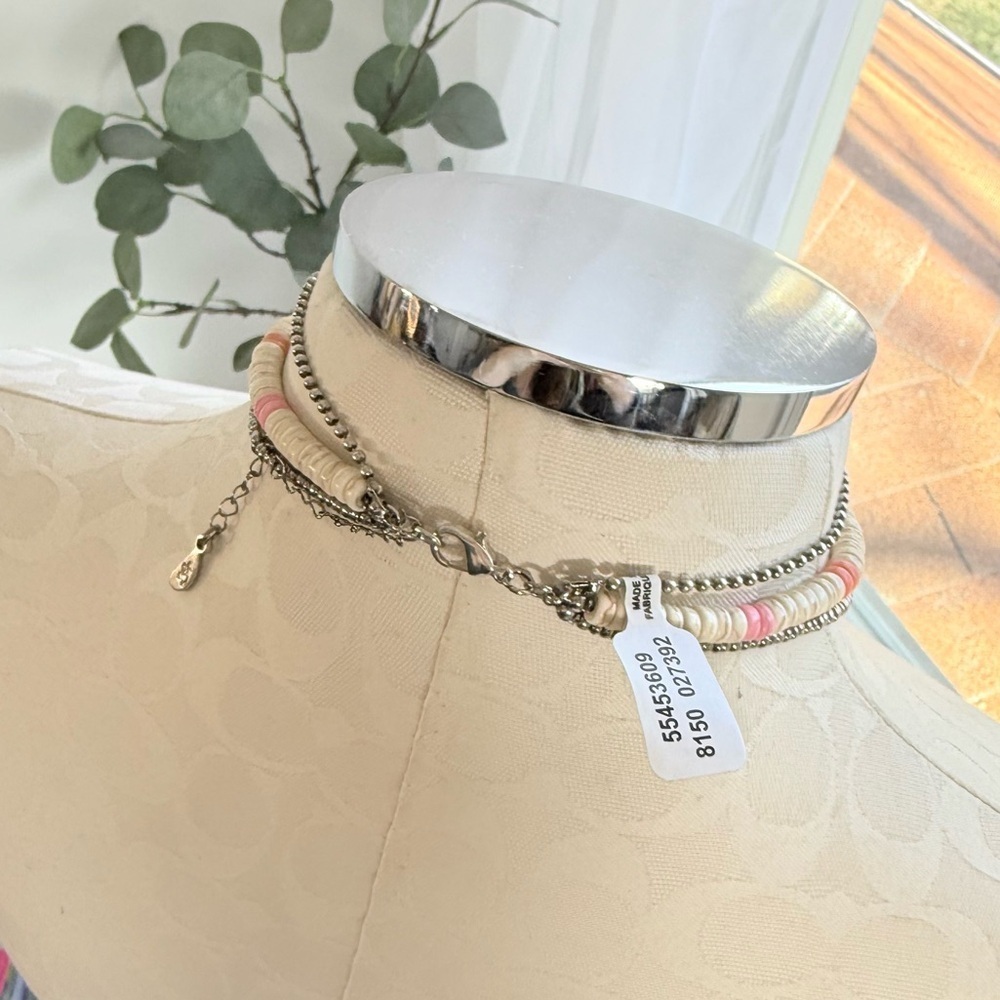New Free People Layered Silver and Pearl Charm Necklace - Picture 5 of 5